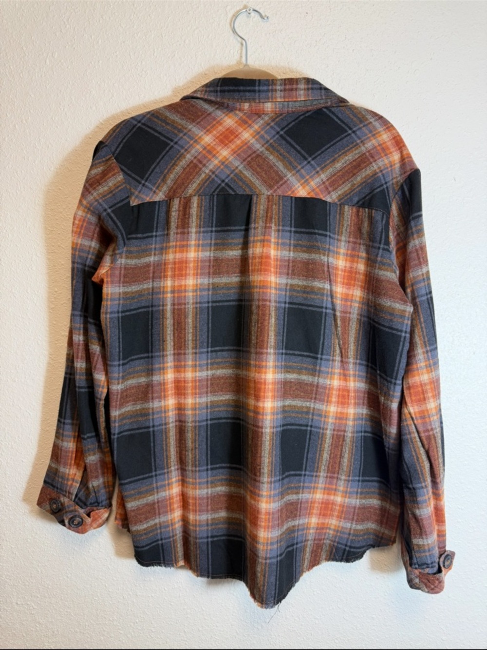 Democracy Plaid Button-Down Shirt Jacket in Black and Orange - Picture 2 of 5